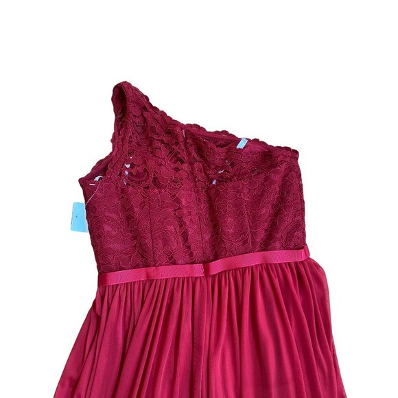 Davids Bridal One Shoulder Lace and Mesh Dress sz 6 - Picture 8 of 9